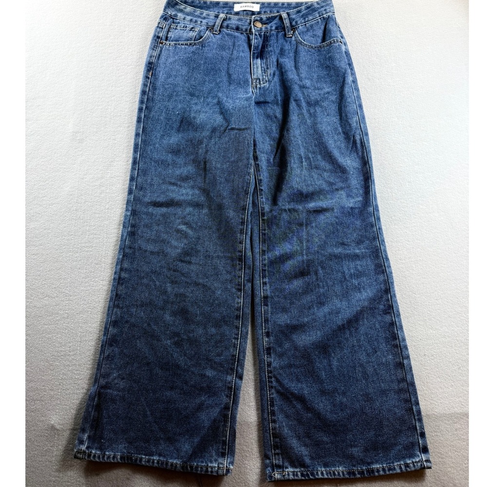 Bamboo Wide Leg Jeans Women 7/28 Blue High Rise Denim 31x28 Flare Dark
